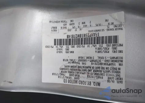 2008 Ford Focus Se/Ses z USA, uszkodzony, nr VIN 1FAHP35N18W278148